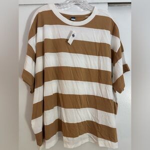 Old Navy Women’s Short Sleeve Shirt - Tan and White Stripes 2XL NEW Plus Size